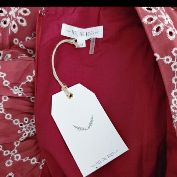 NWT FREE THE ROSES Dusty red ruffle sleeves eyelet boho festival dress - Picture 7 of 11